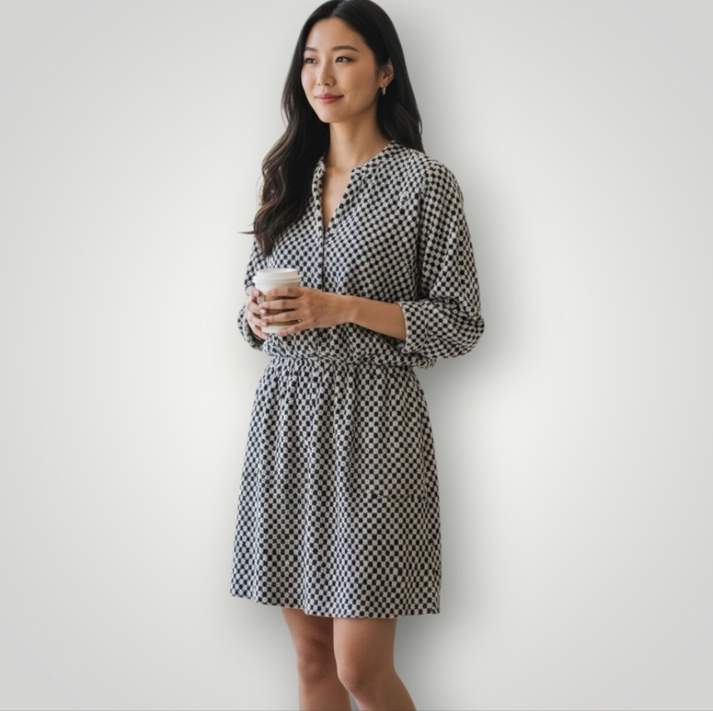 Sam Edelman Dress Women S Long Sleeves‎ Roll-tabs Lined Elastic Waist Shirt